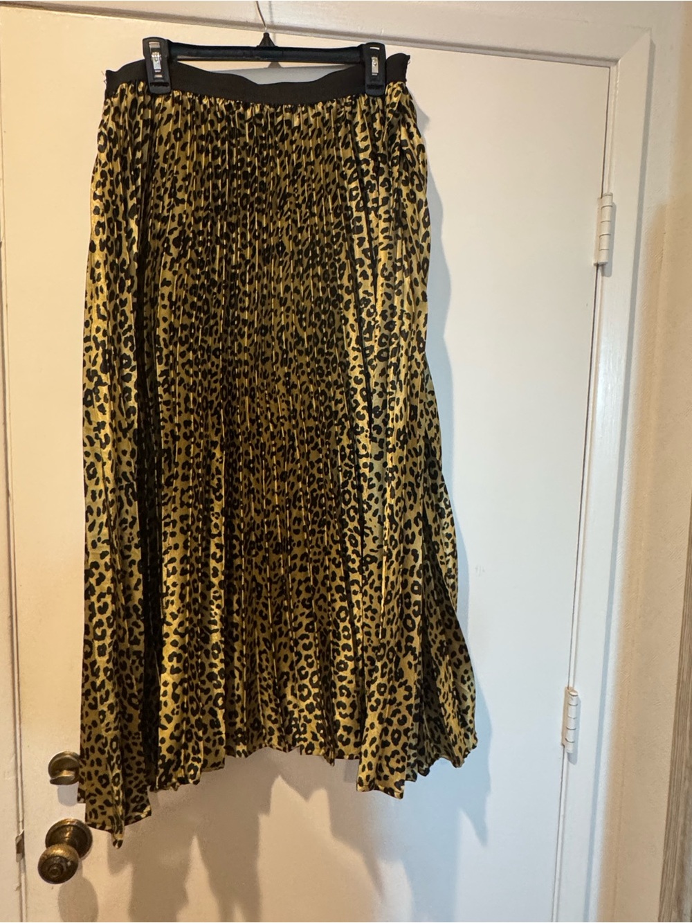 Pleated Leopard Print Midi Skirt in Gold and Black
